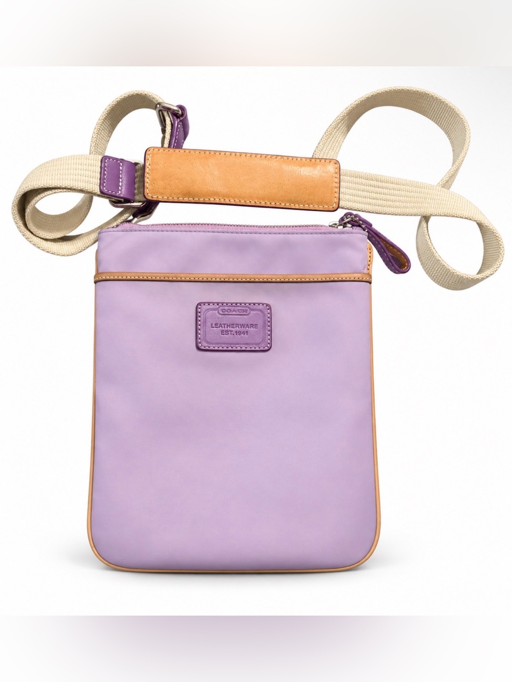Vintage Coach Lavender Purple Nylon Leather Trim Swingpack Crossbody Bag A065-50